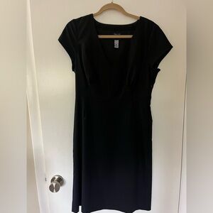 J.Crew Super 120s Navy, Pinstripe,  V-Neck Midi Dress with Cap Sleeves